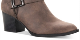 American Rag Women's Zipper Trim Buckle Accent Comfort Milly Round Toe Block Heel Zip up Booties Brown Size 10 M