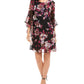 Connected Apparel Women's Floral Bell Sleeve Jewel Neck Above the Knee Sheath Dress Black Size 10
