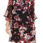 Connected Apparel Women's Floral Bell Sleeve Jewel Neck Above the Knee Sheath Dress Black Size 10