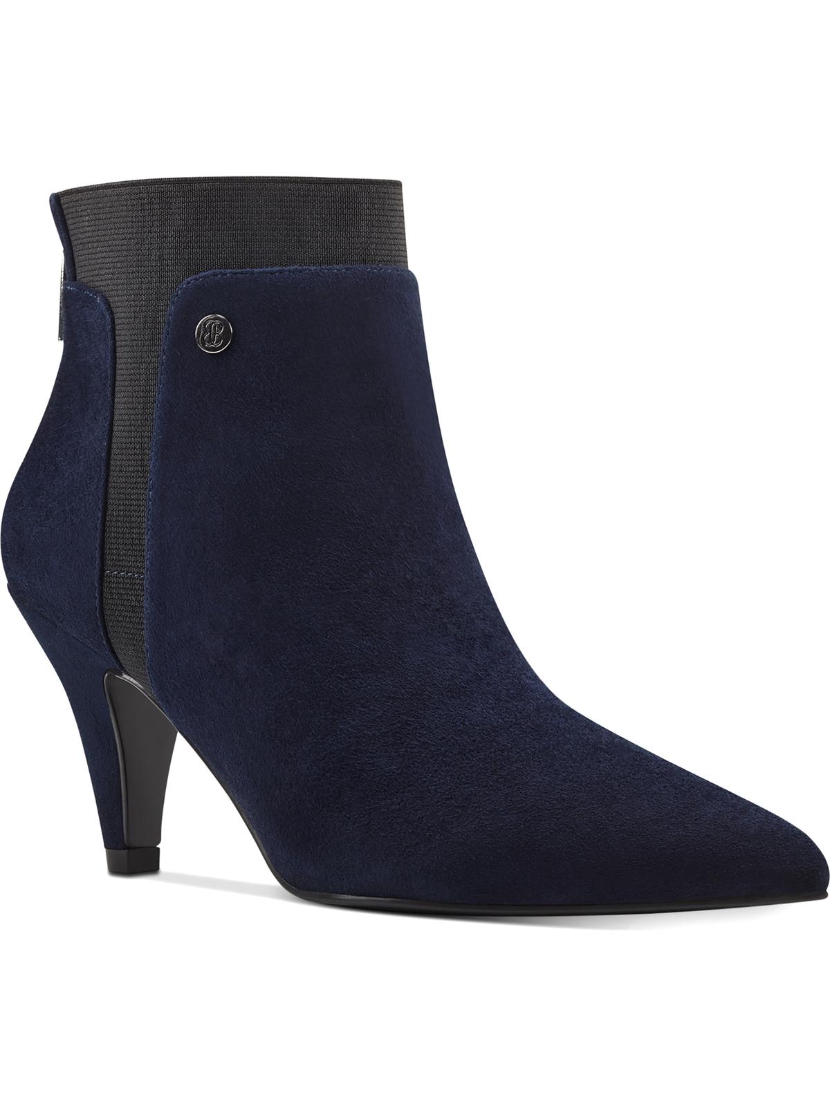 Bandolino Women's Elastic Upper Trim Comfort Logo Bari Pointy Toe Kitten Heel Zip up Leather Booties Blue Size 6.5 M