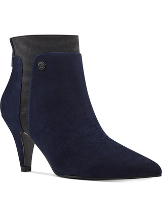 Bandolino Women's Elastic Upper Trim Comfort Logo Bari Pointy Toe Kitten Heel Zip up Leather Booties Blue Size 6.5 M