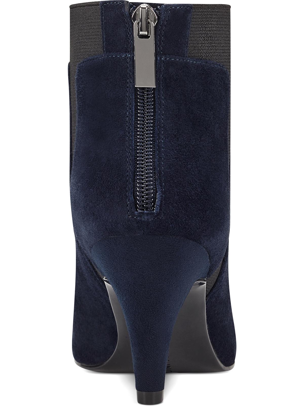 Bandolino Women's Elastic Upper Trim Comfort Logo Bari Pointy Toe Kitten Heel Zip up Leather Booties Blue Size 6.5 M