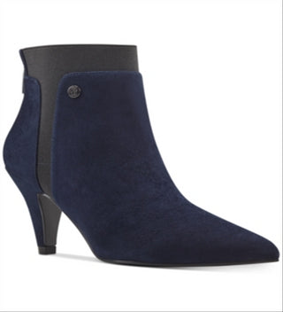 Bandolino Women's Elastic Upper Trim Comfort Logo Bari Pointy Toe Kitten Heel Zip up Leather Booties Blue Size 6.5 M