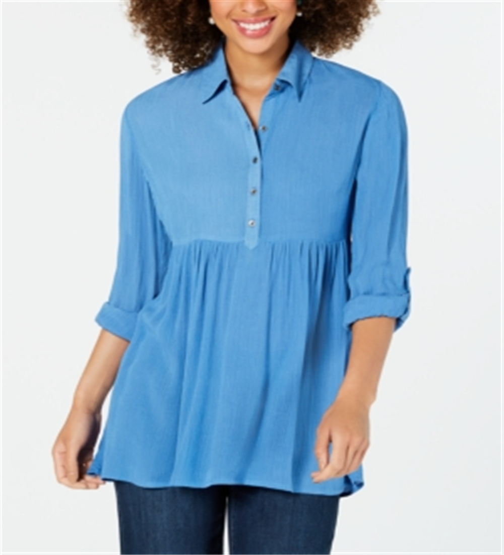 Style & Co Women's Petite Babydoll Tunic Shirt -Blue Size PP