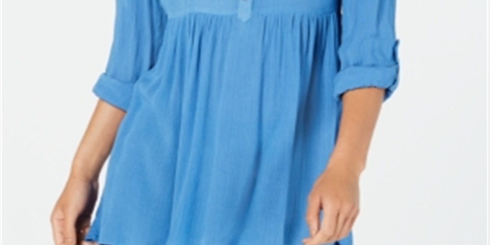 Style & Co Women's Petite Babydoll Tunic Shirt -Blue Size PP