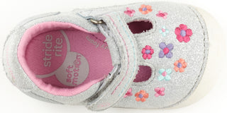 Stride Rite Girl's Mary Janes Floral Tonia T-Strap Shoe Silver Size 3 W