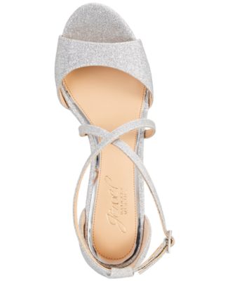 Jewel Badgley Mischka Women's Platform Crisscross Straps Padded Adjustable Ankle Strap Averie Round Toe Wedge Buckle Dress Sandals Silver Size 5.5 M