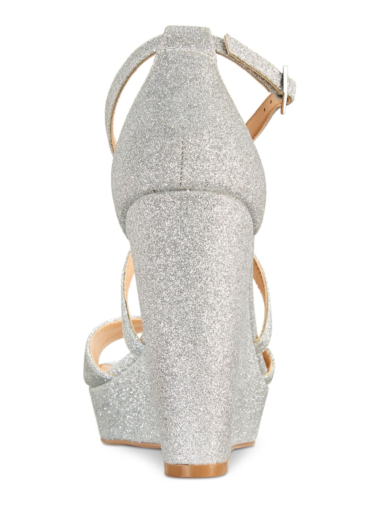 Jewel Badgley Mischka Women's Platform Crisscross Straps Padded Adjustable Ankle Strap Averie Round Toe Wedge Buckle Dress Sandals Silver Size 5.5 M