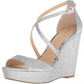 Jewel Badgley Mischka Women's Platform Crisscross Straps Padded Adjustable Ankle Strap Averie Round Toe Wedge Buckle Dress Sandals Silver Size 5.5 M