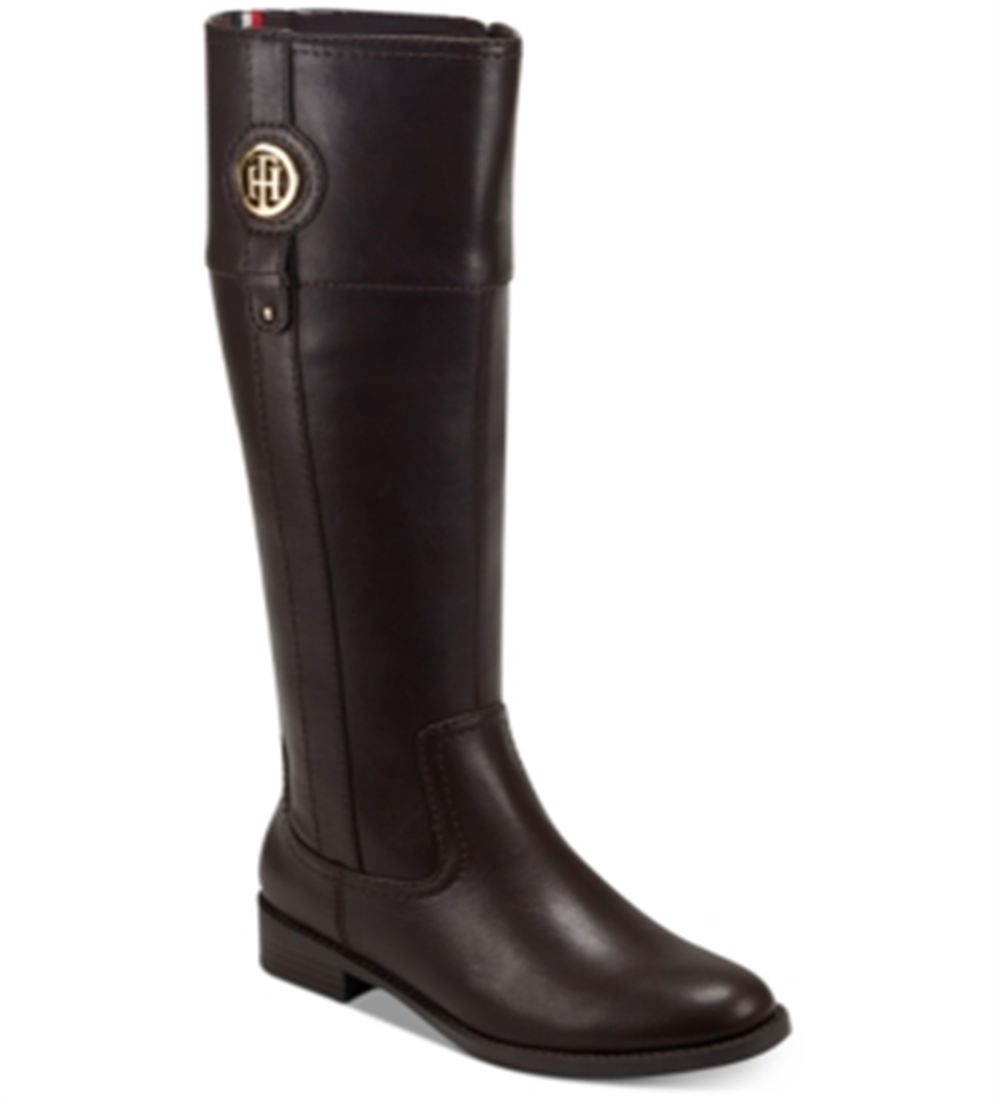 Tommy Hilfiger Women's Imina Faux Leather Knee High Riding Boots Dark Brown Size 5 M