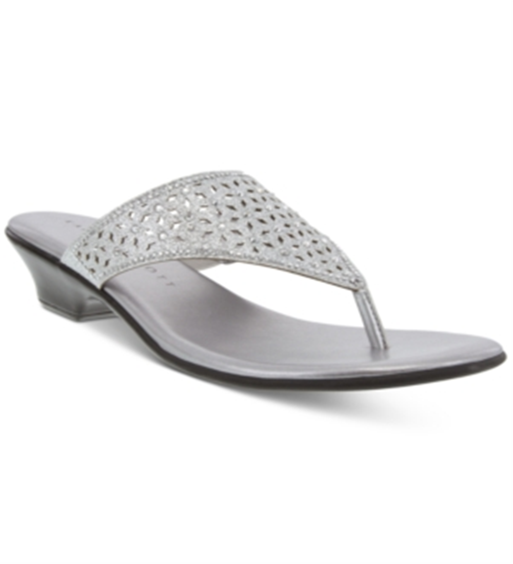 Karen Scott Women's Fabric Open Toe Casual Slide Sandals Silver Size 6M