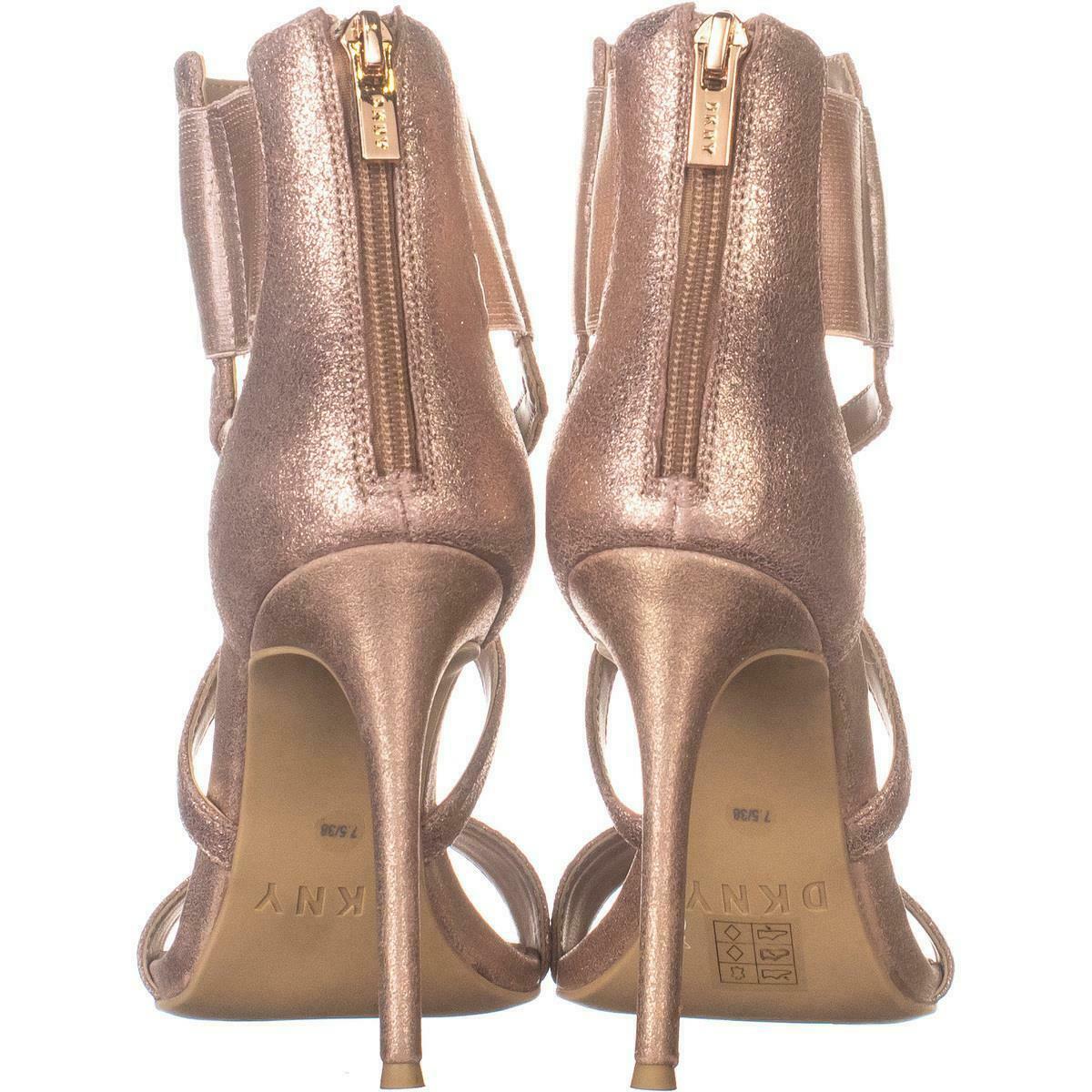 DKNY Women's Lil Multi Leather Open Toe Special Occasion Strappy Sandals Rose Gold Size 9