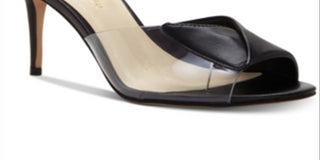 Enzo Angiolini Women's Adelia Leather Peep Toe Special Occasion Slide Sandals Black Size 8.5 M