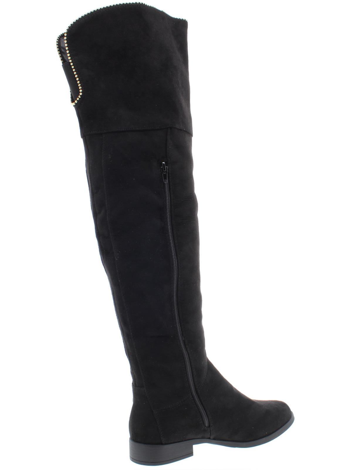 XOXO Women's Bead Chain Studding Tristen Round Toe Block Heel Zip up Boots Black Size 7