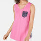 Style & Co Women's  Pocketed Embroidered Printed Sleeveless V Neck Tank Top Pink Size Medium