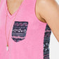 Style & Co Women's  Pocketed Embroidered Printed Sleeveless V Neck Tank Top Pink Size Medium