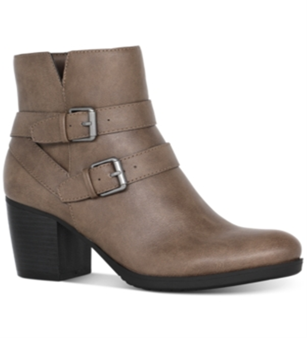 Style & Co Women's Buckle Accent Padded Fortunata Round Toe Block Heel Zip-up Bootie Brown Size 10 M