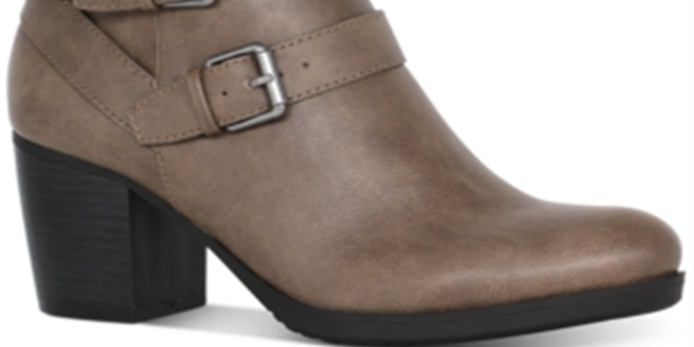 Style & Co Women's Buckle Accent Padded Fortunata Round Toe Block Heel Zip-up Bootie Brown Size 10 M