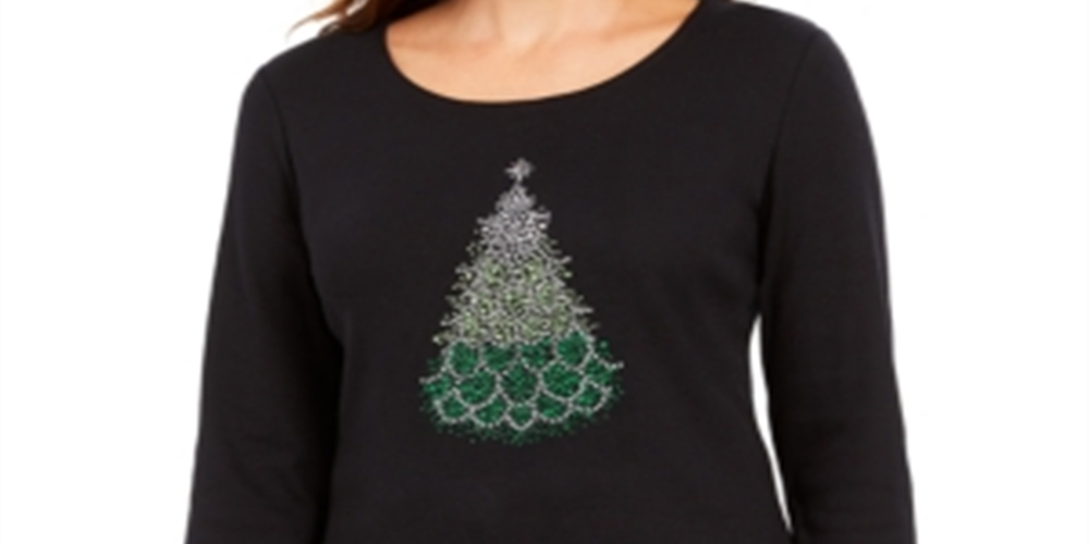 Karen Scott Women's Holiday-Print T-Shirt  Black Size 2XL