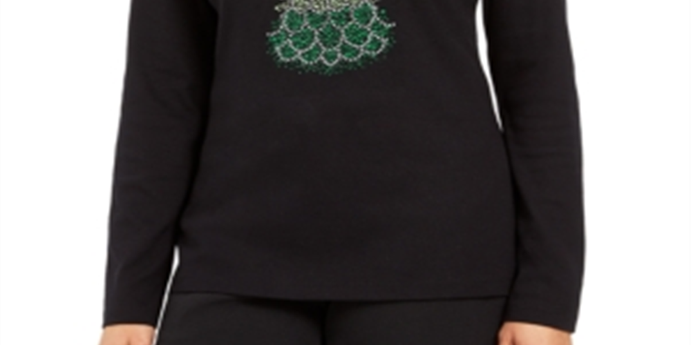 Karen Scott Women's Holiday-Print T-Shirt  Black Size 2XL