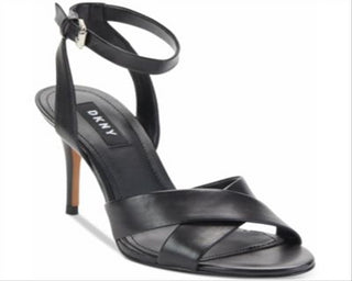 DKNY Women's Leather Open Toe Ankle Strap Classic Pumps Black Size 7.5