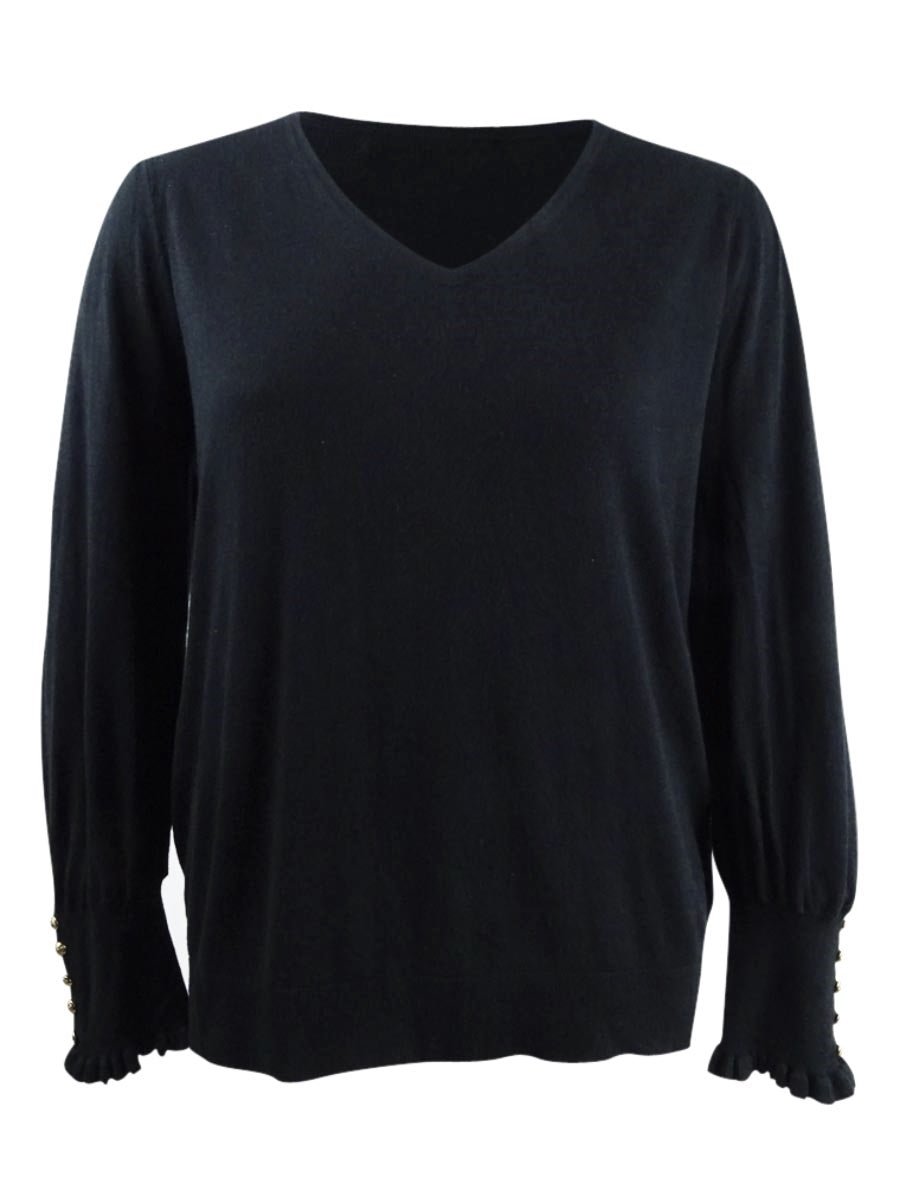 Lauren Ralph Lauren Women's Plus Buttoned-Cuff Long-Sleeve Sweater  Black Size 2X