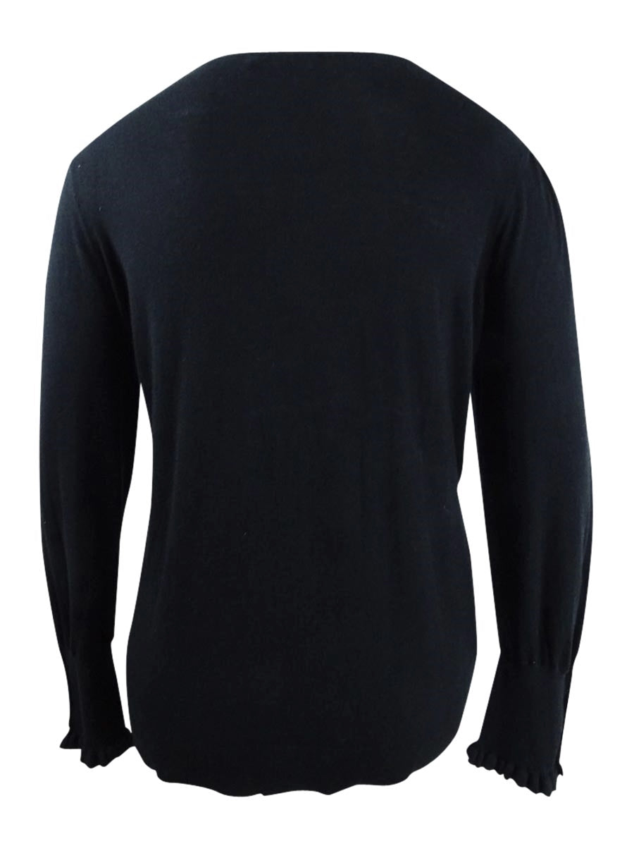 Lauren Ralph Lauren Women's Plus Buttoned-Cuff Long-Sleeve Sweater  Black Size 2X