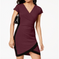 Crave Fame Women's Embroidered Cap Sleeve V Neck Above the Knee Faux Wrap Dress Purple Size X-Large