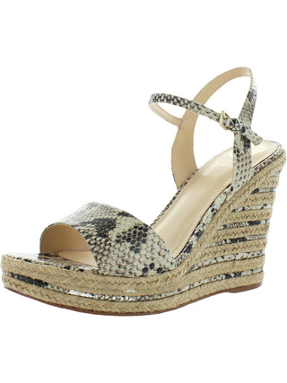 Vince Camuto Women's Marybell Leather Ankle Strap Wedge Sandals Black- White Size 10