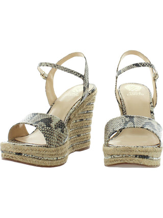 Vince Camuto Women's Marybell Leather Ankle Strap Wedge Sandals Black- White Size 10