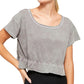 Free People Women's Ruffled Cap Sleeve Crew Neck Crop Top Gray Size Large