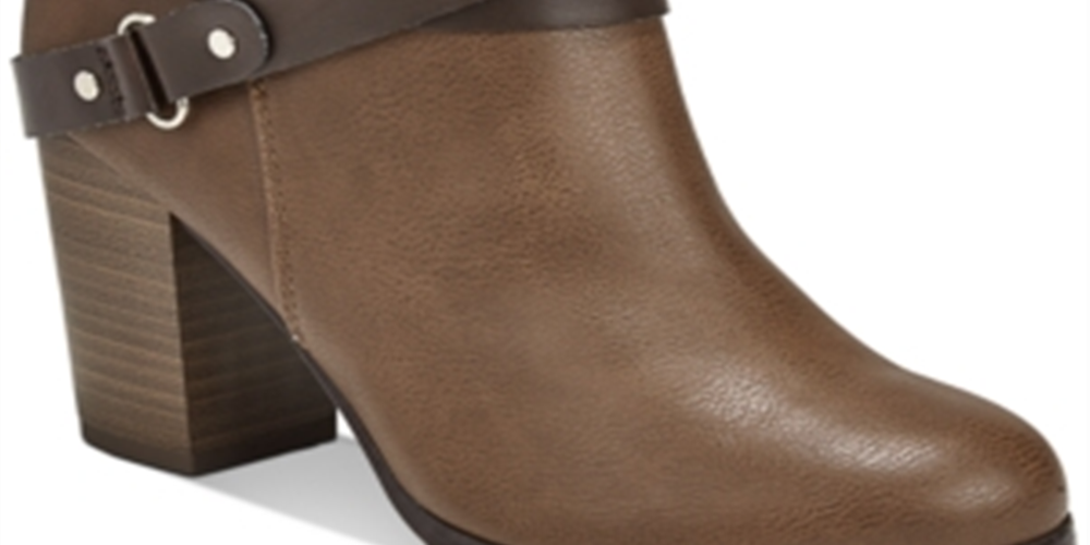 Material Girl Women's Strappy Cushioned Buckle Accent Melany Round Toe Block Heel Zip up Booties Brown Size 6.5 M