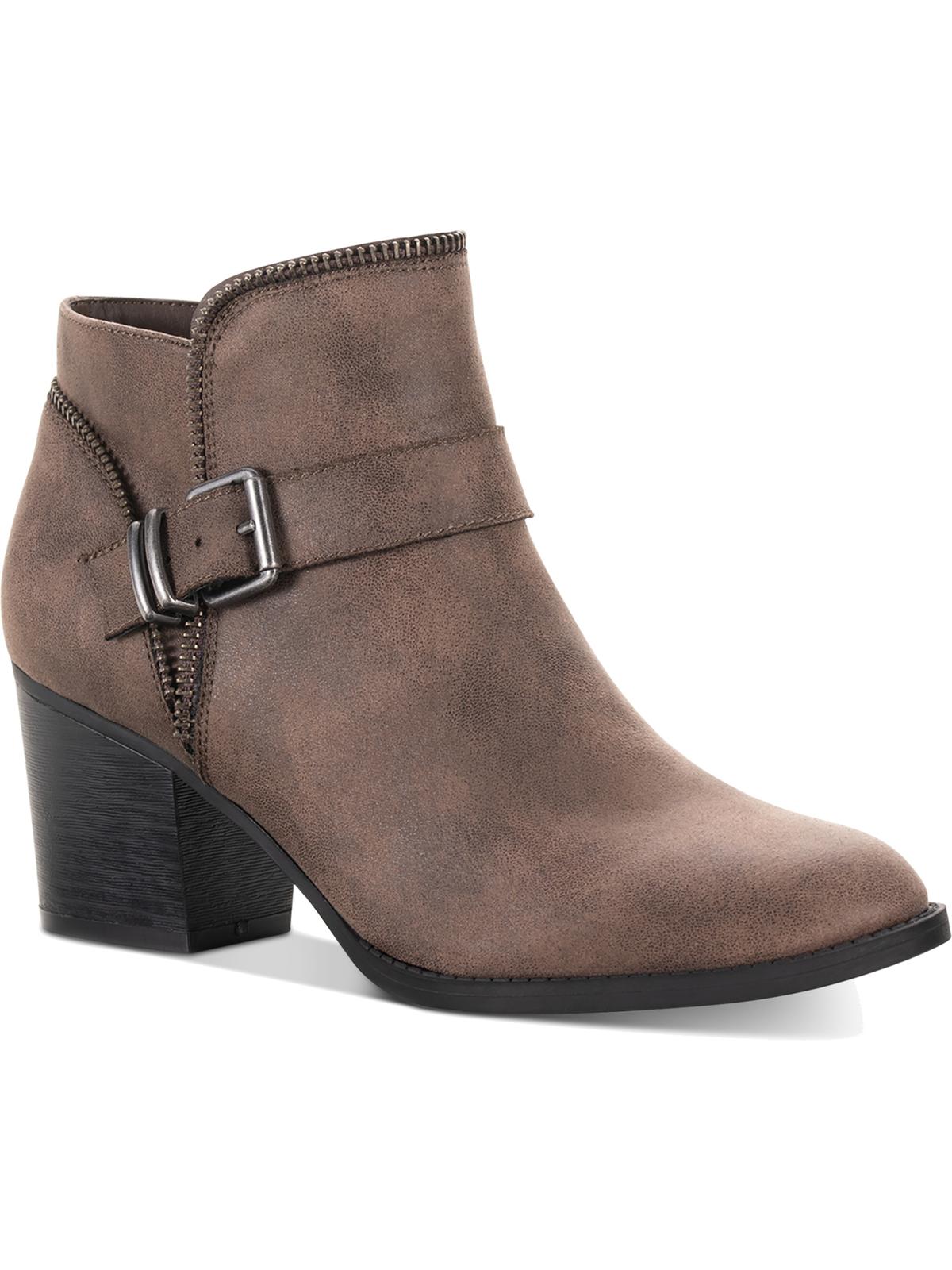 American Rag Women's Zipper Trim Buckle Accent Comfort Milly Round Toe Block Heel Zip up Booties Brown Size 8.5 M