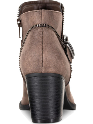 American Rag Women's Zipper Trim Buckle Accent Comfort Milly Round Toe Block Heel Zip up Booties Brown Size 8.5 M