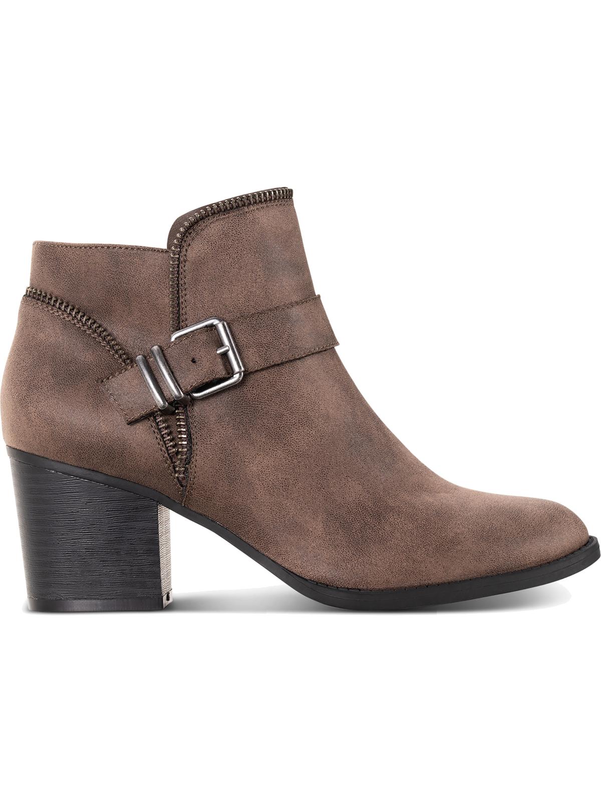American Rag Women's Zipper Trim Buckle Accent Comfort Milly Round Toe Block Heel Zip up Booties Brown Size 8.5 M