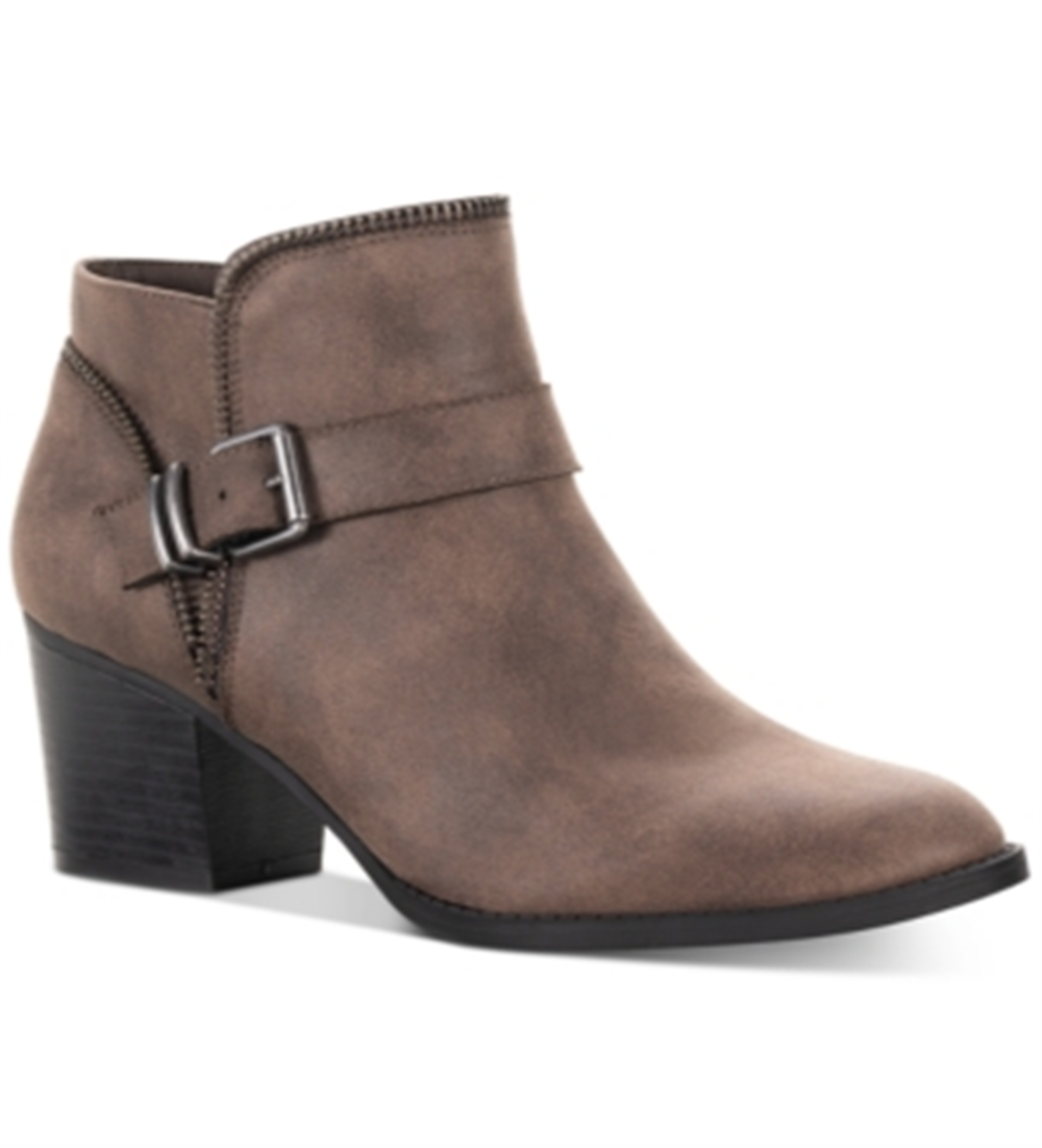 American Rag Women's Zipper Trim Buckle Accent Comfort Milly Round Toe Block Heel Zip up Booties Brown Size 8.5 M