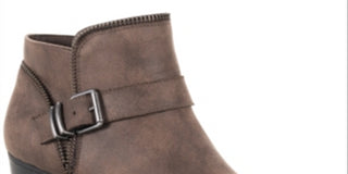 American Rag Women's Zipper Trim Buckle Accent Comfort Milly Round Toe Block Heel Zip up Booties Brown Size 8.5 M