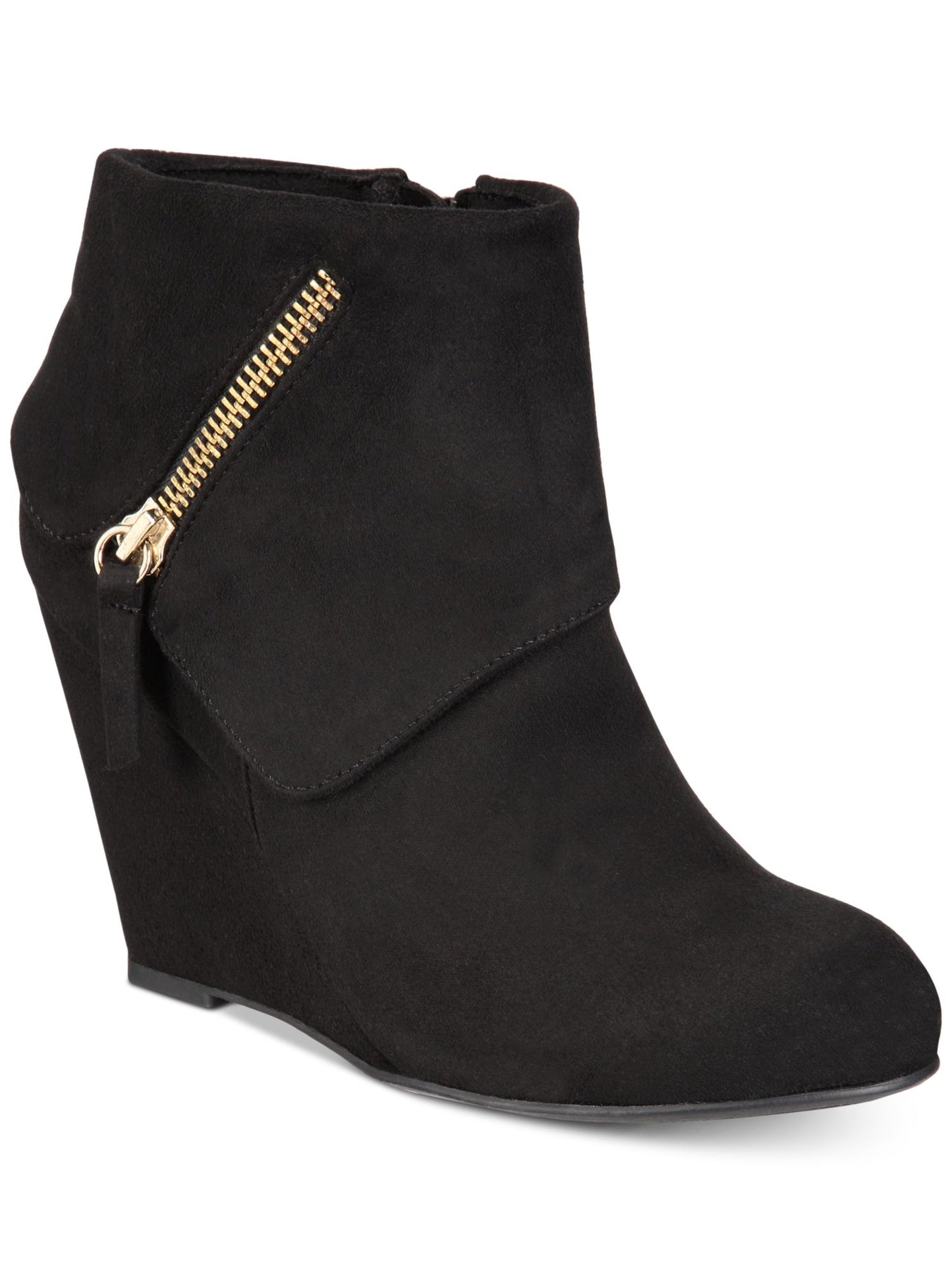 Rebel By Zigi Women's Soho Zipper Accent Comfort Ksenia Round Toe Wedge Zip up Booties Black Size 9 M