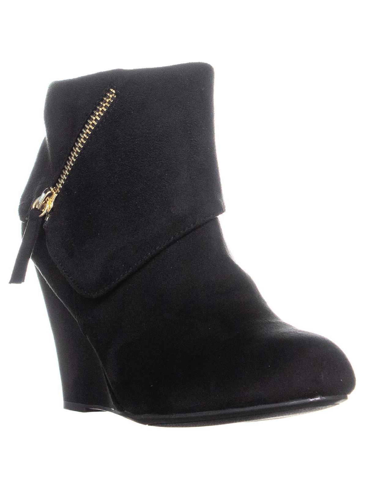 Rebel By Zigi Women's Soho Zipper Accent Comfort Ksenia Round Toe Wedge Zip up Booties Black Size 9 M