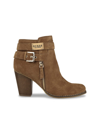 Guess Women's Round Toe Block Heel Zip up Leather Dress Booties Brown Size10 M