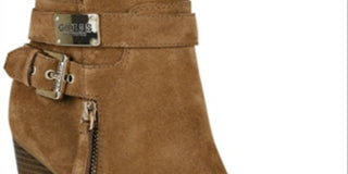 Guess Women's Round Toe Block Heel Zip up Leather Dress Booties Brown Size10 M