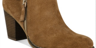 Guess Women's Round Toe Block Heel Zip up Leather Dress Booties Brown Size10 M