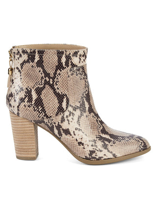 Anne Klein Women's Snakeskin Shock Absorbent Tasseled Cushioned Niccie Almond Toe Block Heel Zip up Booties Beige Size 9 M