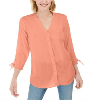 Charter Club Women's Gauzy Tie-Sleeve Blouse  Pink Size XS