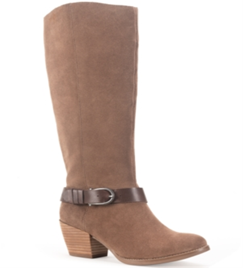 American Rag Women's Western Inspiration Buckle Accent Tegan Almond Toe Block Heel Leather Boots Brown Size 8 M