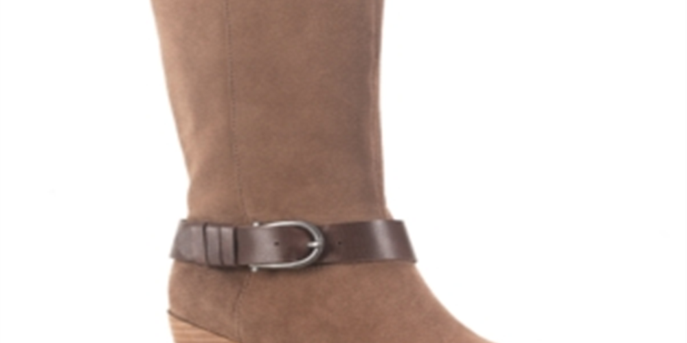 American Rag Women's Western Inspiration Buckle Accent Tegan Almond Toe Block Heel Leather Boots Brown Size 8 M