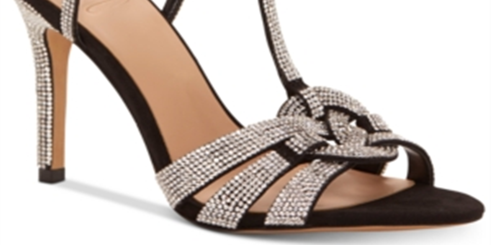 INC International Concepts Women's Rowyn T-Strap Glitter Evening Sandals Black Size 9 M