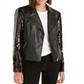 INC Women's Sequined Faux-Leather Moto Jacket Deep Black Size Small