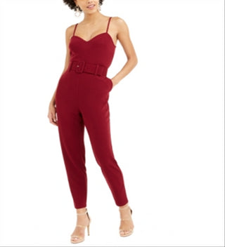 Bar III Women's  Belted Crepe Jumpsuit  Red Size 2