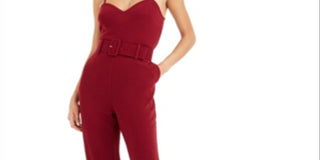 Bar III Women's  Belted Crepe Jumpsuit  Red Size 2